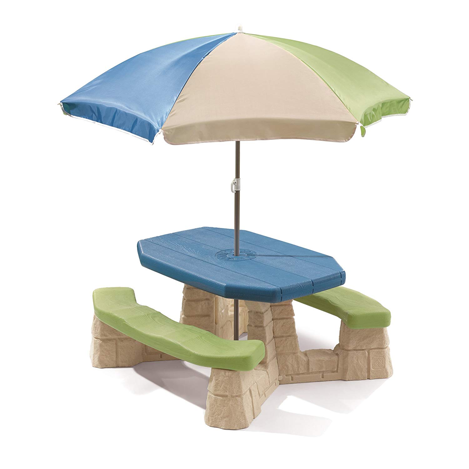 HONEY JOY Kids Picnic Table Set Children Junior Rainbow Bench w//Umbrella Brown Set with Padded Cushions